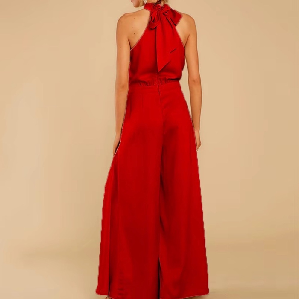 Elegant Red Halter Jumpsuit - Picture 2 of 3